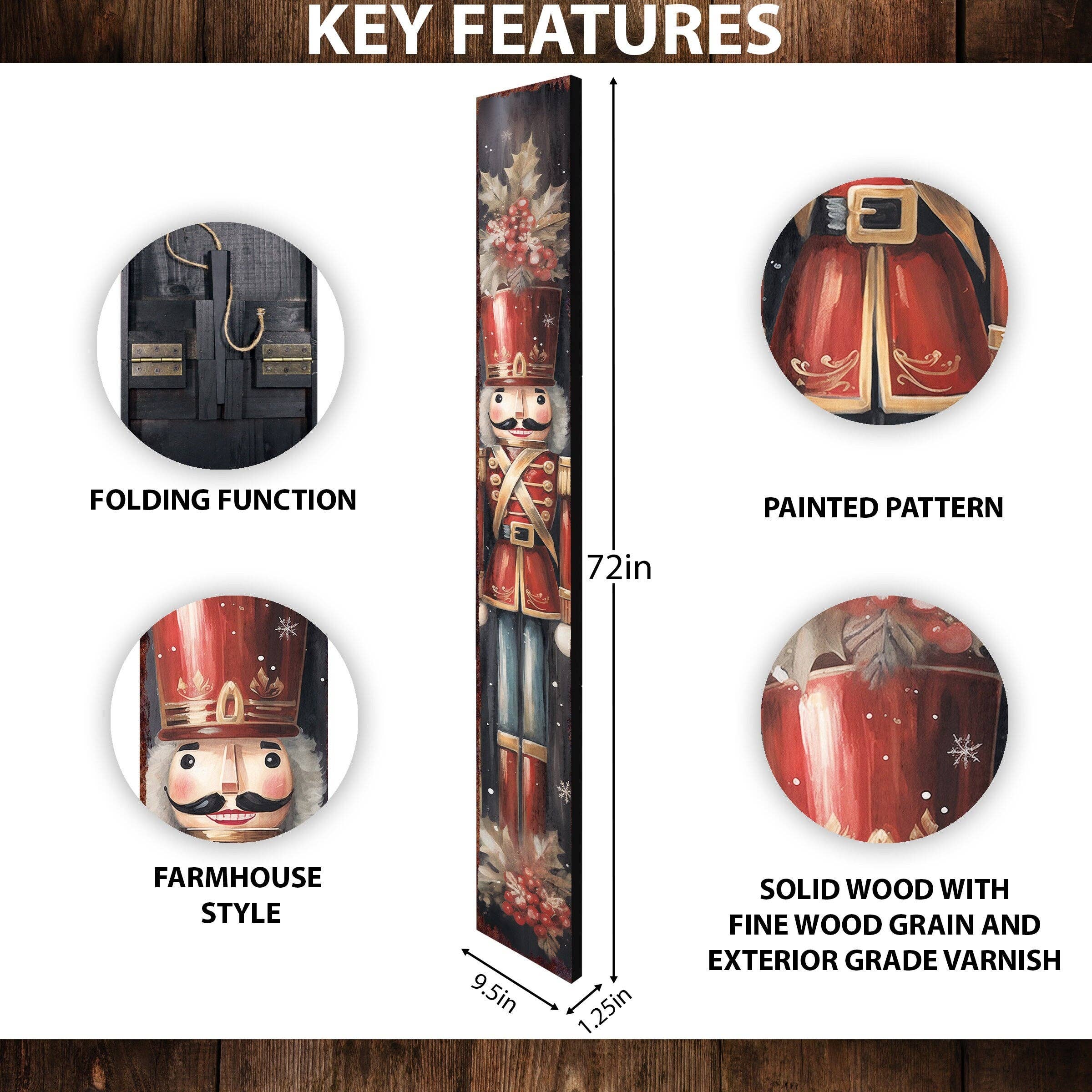 72" Farmhouse Nutcracker Christmas Porch Sign - Festive Outdoor Decor