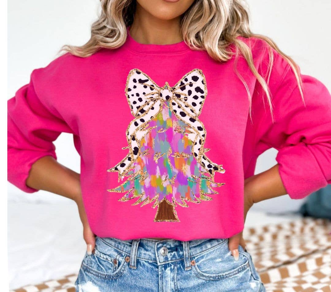 Christmas Tree Pastel Water Color Coquette Sweatshirt