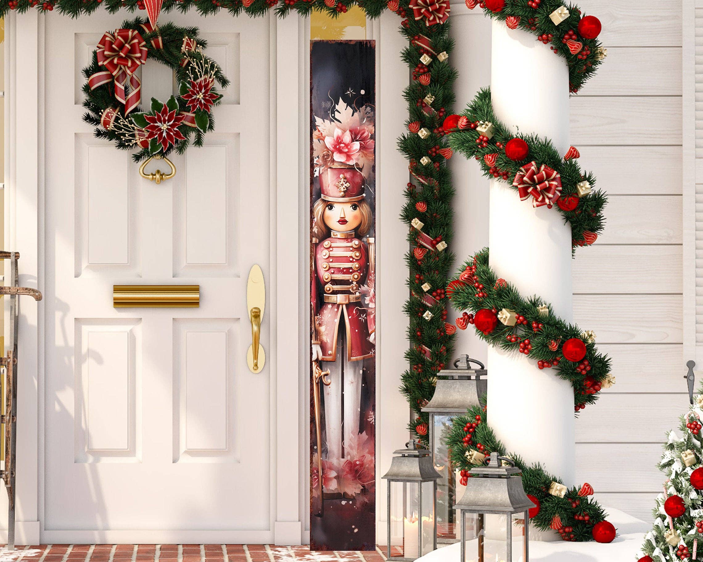 Whimsical Nutcracker Girl Christmas Porch Sign | Festive Farmhouse Welcome Decor