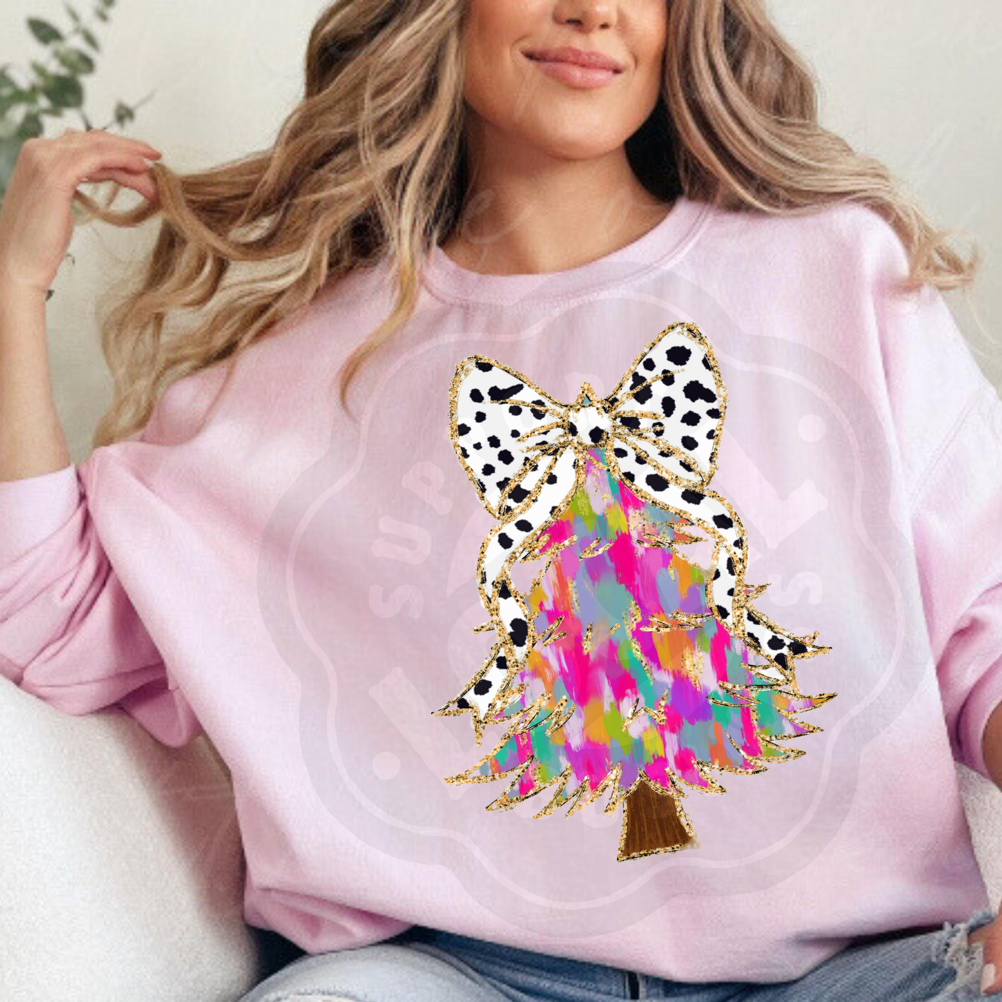 Christmas Tree Pastel Water Color Coquette Sweatshirt