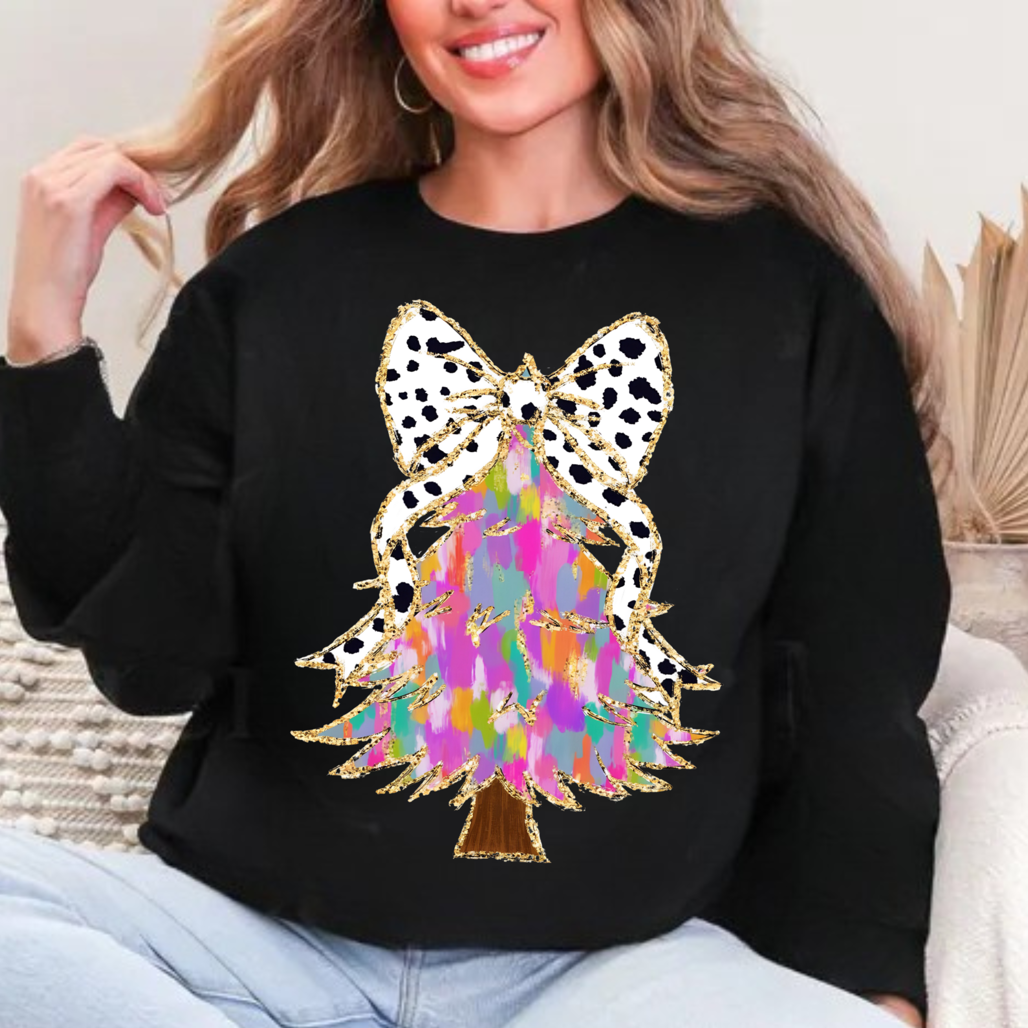 Christmas Tree Pastel Water Color Coquette Sweatshirt