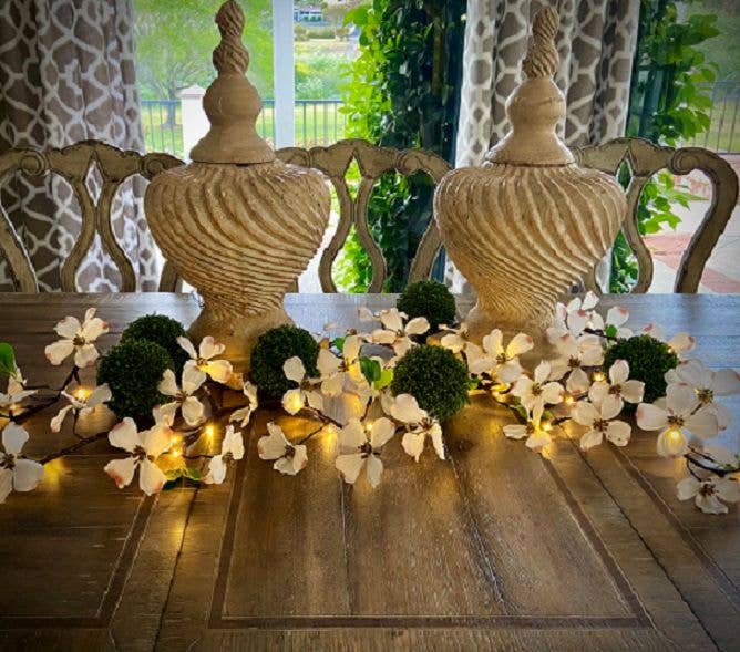 70" Dogwood Garland With 40 Warm White LEDs