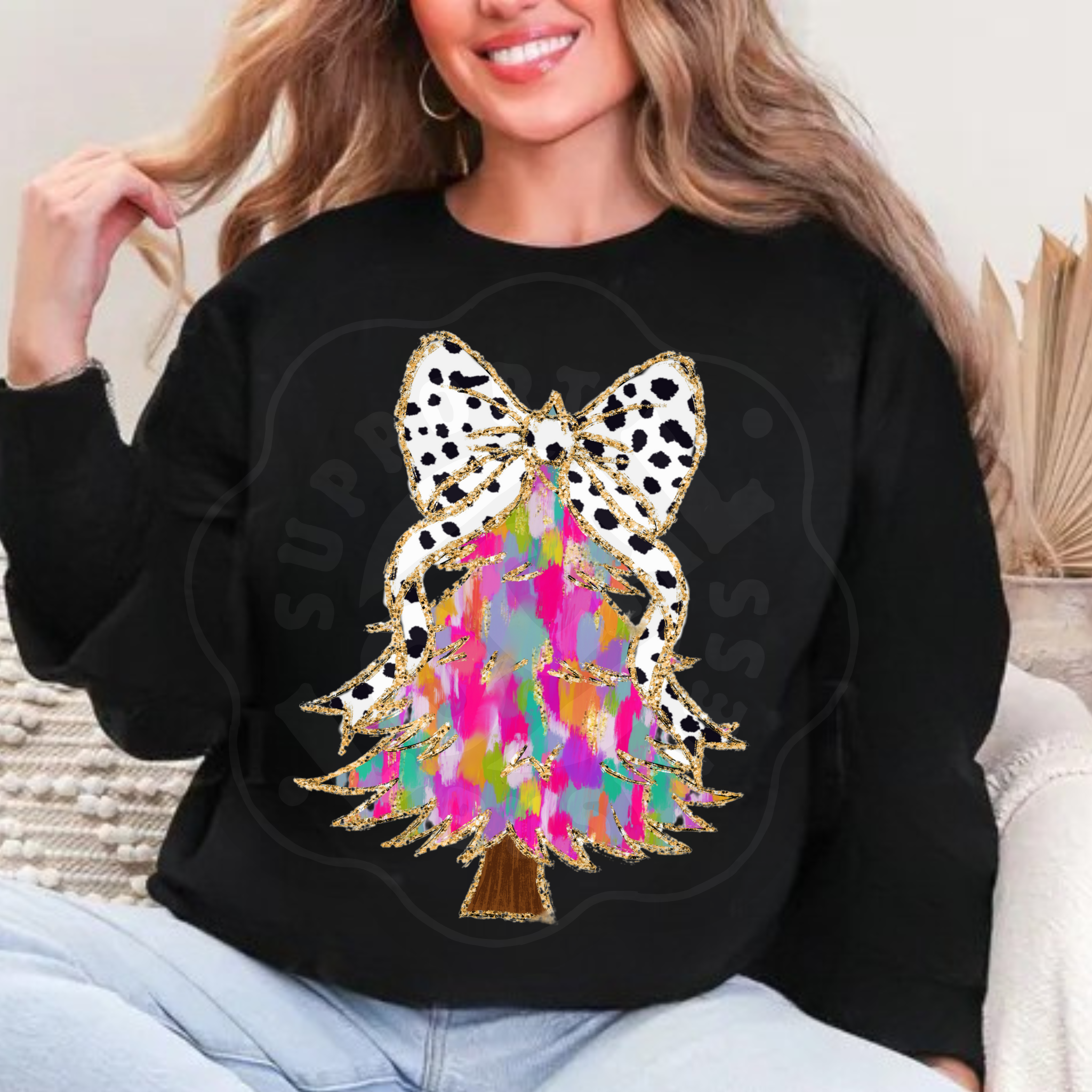 Christmas Tree Pastel Water Color Coquette Sweatshirt