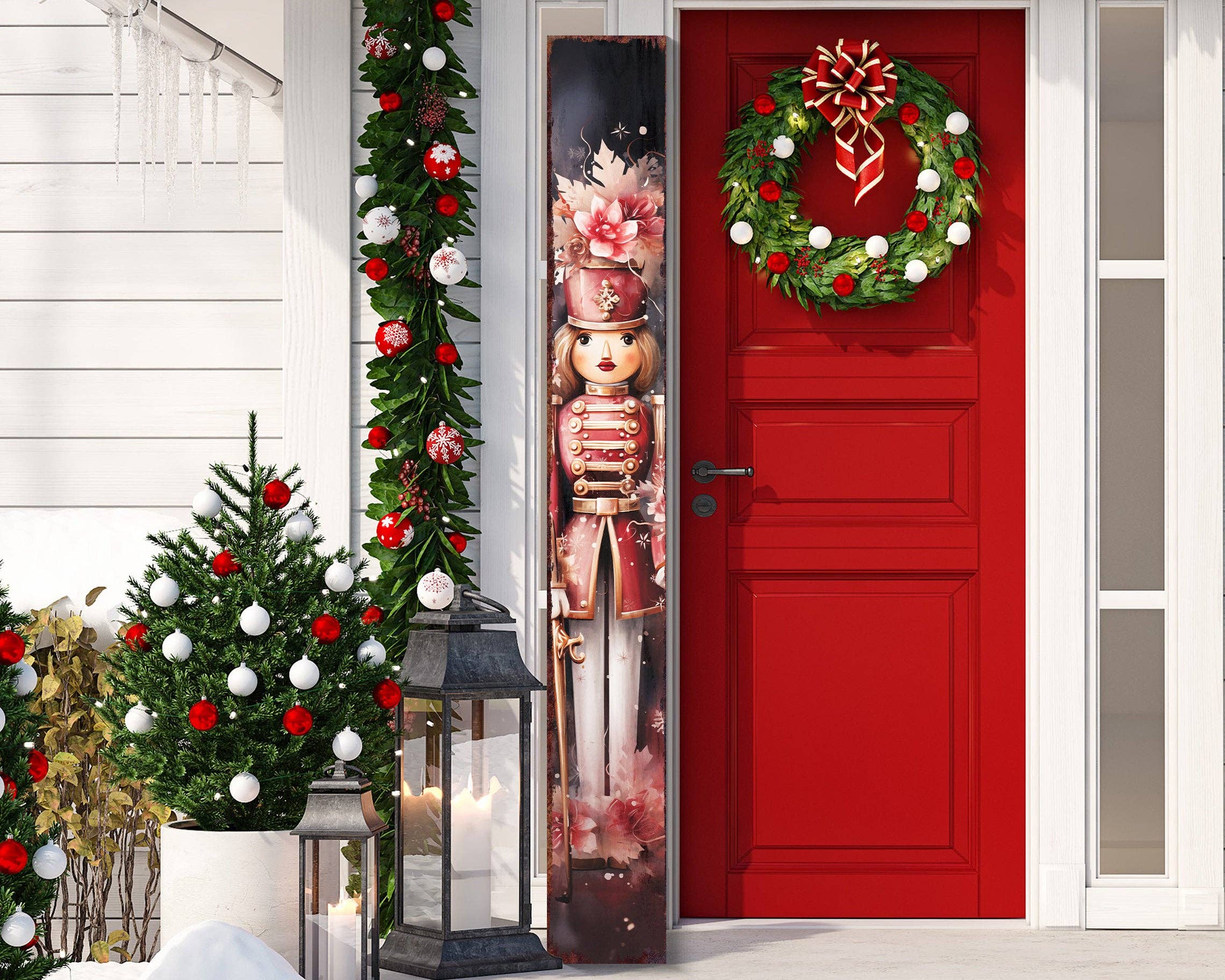 Whimsical Nutcracker Girl Christmas Porch Sign | Festive Farmhouse Welcome Decor